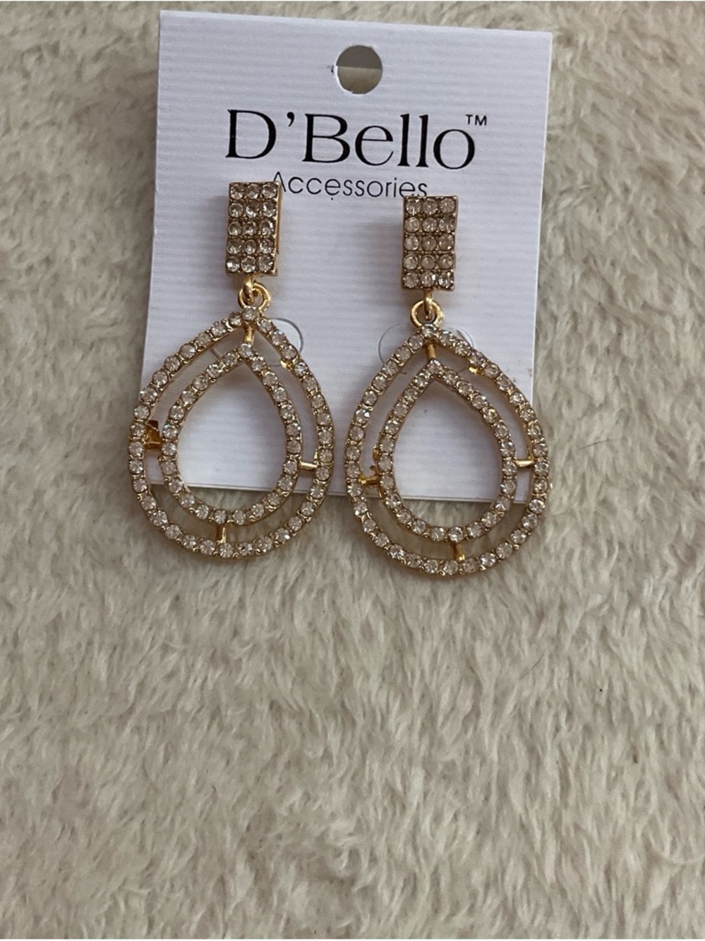 D'Bello Gold Teardrop Crystal Dangle Earrings